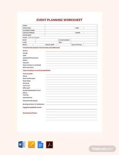 free event planning worksheet