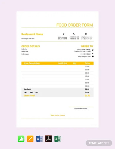 Free Food Order Form Template