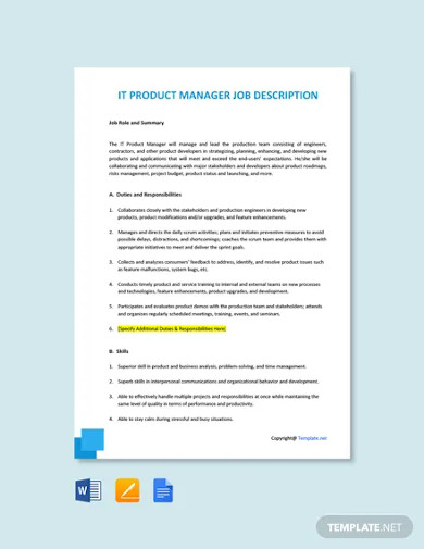 Free IT Product Manager Job Description Template