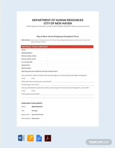 free individual employee hr complainant form