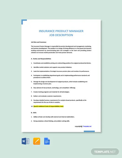 free insurance product manager job description template