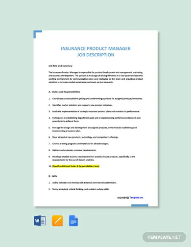 Free Insurance Product Manager Job Description Template