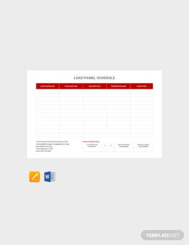 free load panel schedule template