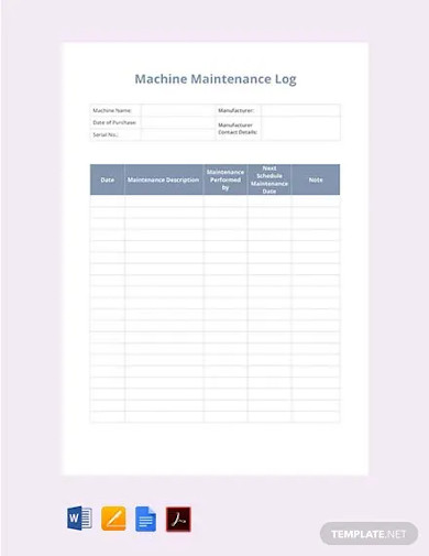 free machine maintenance log template