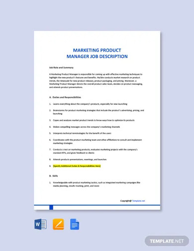 Free Marketing Product Manager Job Description Template