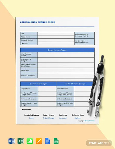 free printable construction change order template