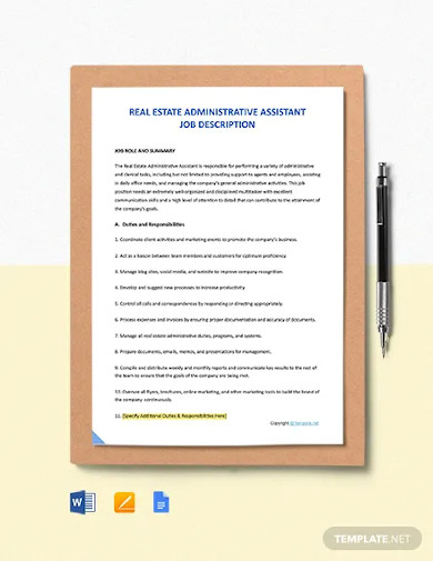 free real estate administrative assistant job description template