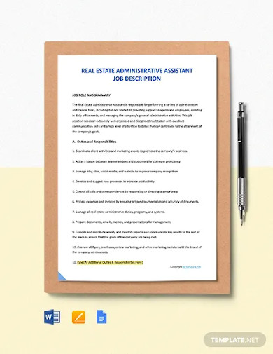 Free Real Estate Administrative Assistant Job Description Template