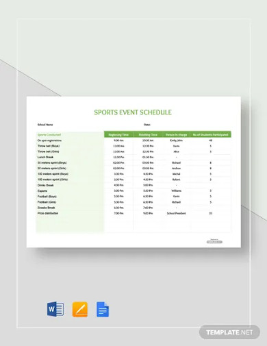 Free Sports Event Schedule Template