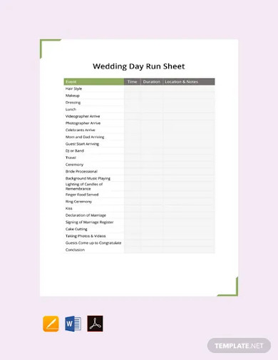 free wedding day run sheet template