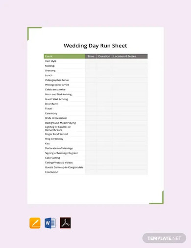 Free Wedding Day Run Sheet Template