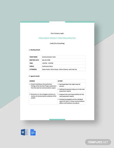 freelance project meeting minutes template