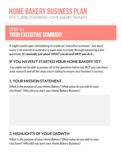 home bakery business plan