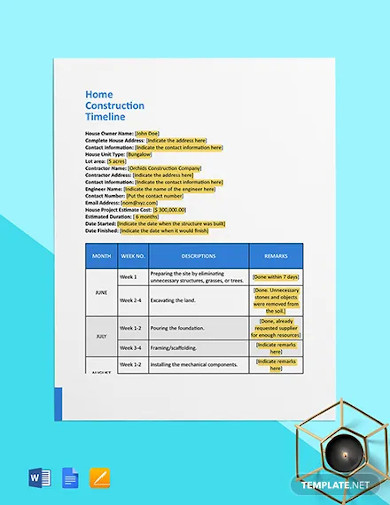 Home Construction Timeline Template