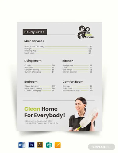 house cleaning price list template