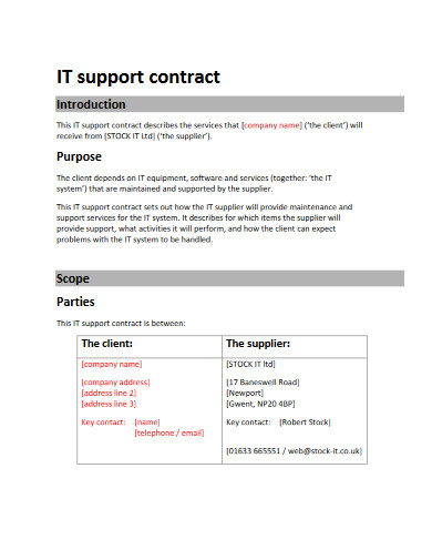 it maintenance support contract