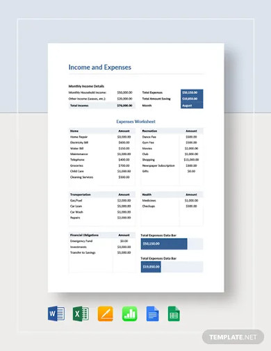 Income and Expense Worksheet Template