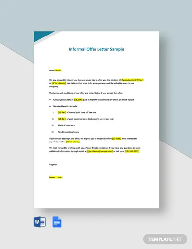 Offer Letter Examples - 58+ in MS Word | Pages | Google Docs | Outlook
