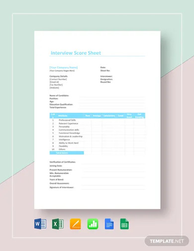 Interview Score Sheet Template