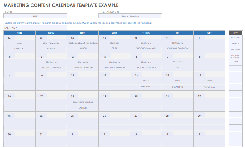 Marketing Content Calendar Template