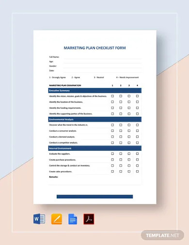 Marketing Plan Checklist Form Template