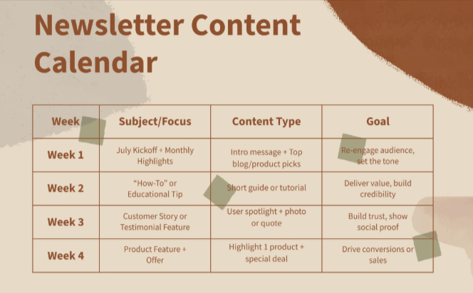 Newsletter Content Calendar Template