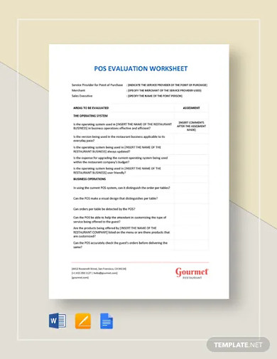 pos evaluation worksheet template