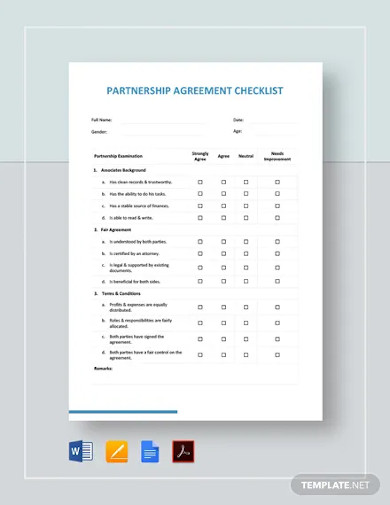 partnership agreement checklist templates