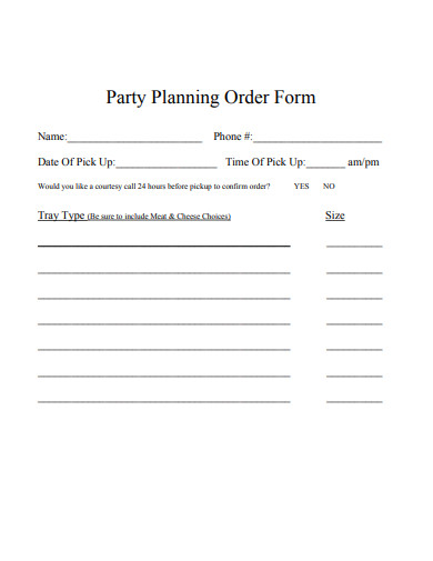 party planning order form