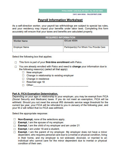 payroll information worksheet