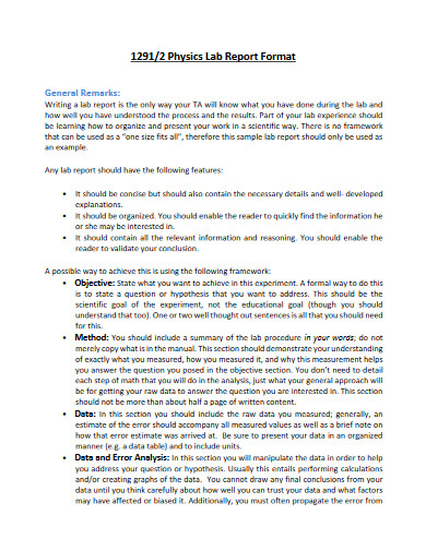 Lab Report Format Example