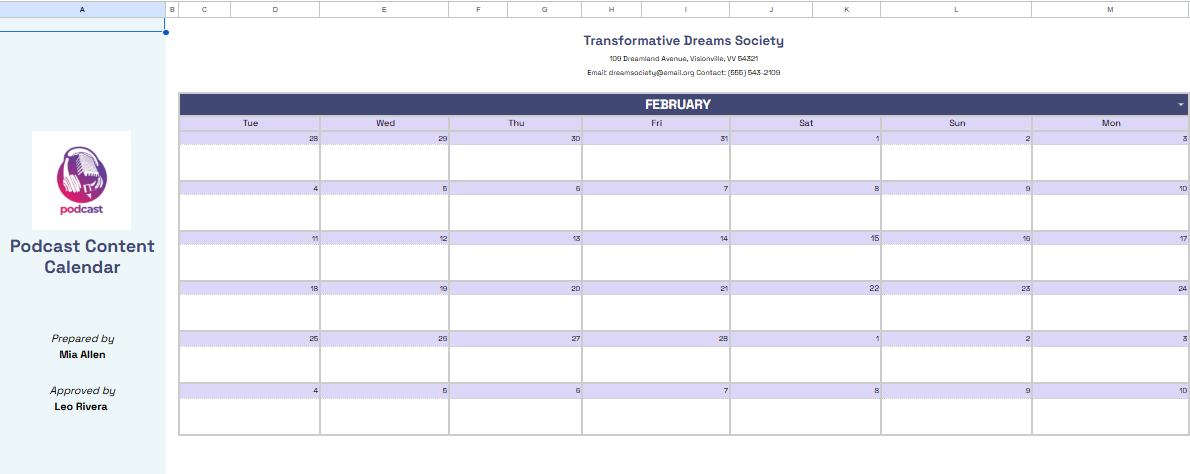 Podcast Content Calendar Template