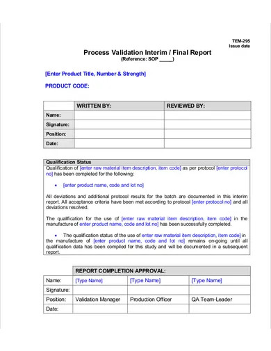 process validation report template