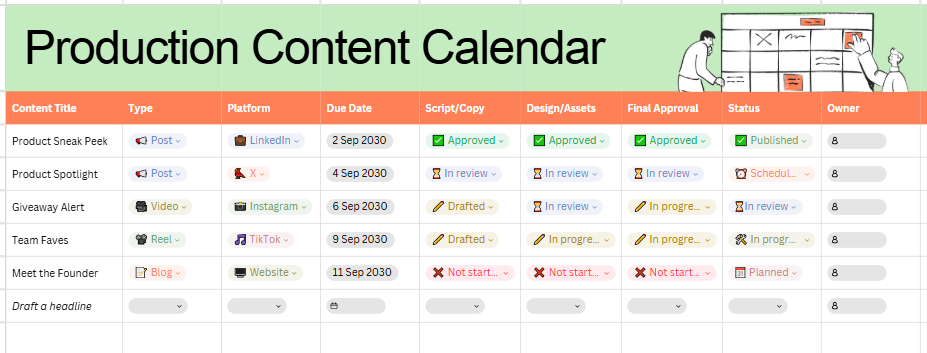 Production Content Calendar