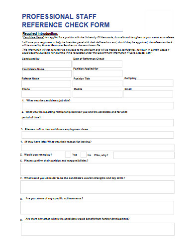 professional staff reference check form