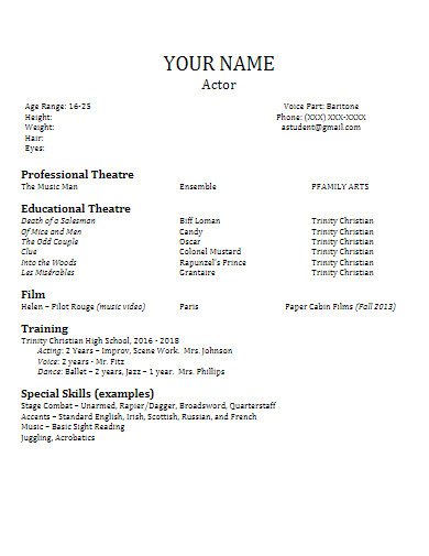 professional theater resume