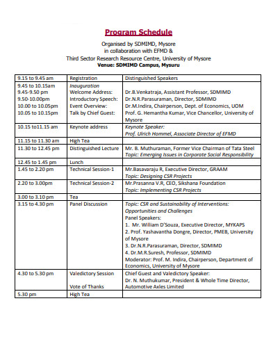 Program Schedule Format