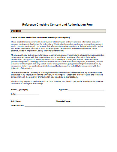 reference checking consent and authorization form