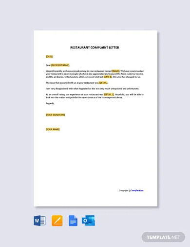restaurant complaint letter template