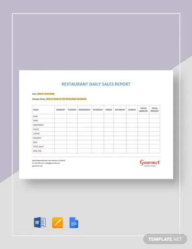 restaurant daily sales report template