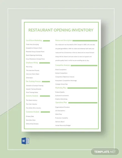 restaurant opening inventory template