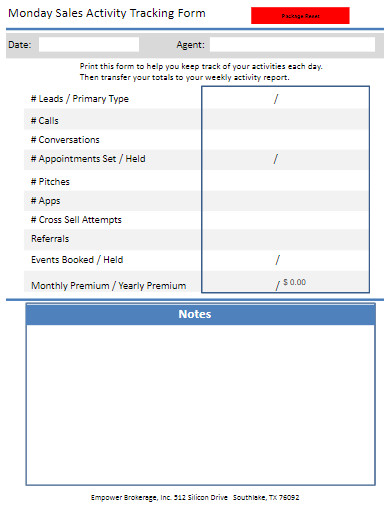 sales activity report tracking form