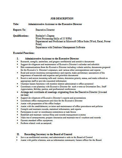 sample administrative assistant job description
