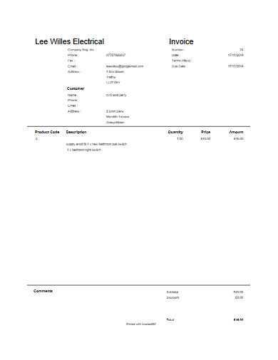 sample electrical invoice