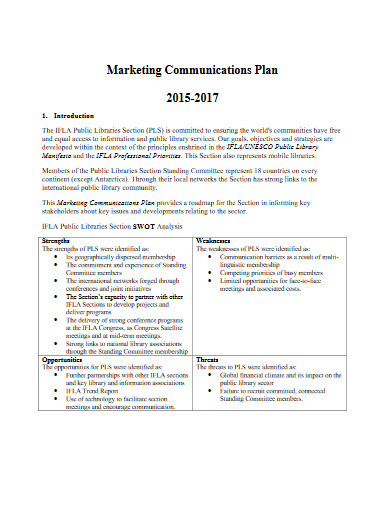 Sample Marketing Communications Plan