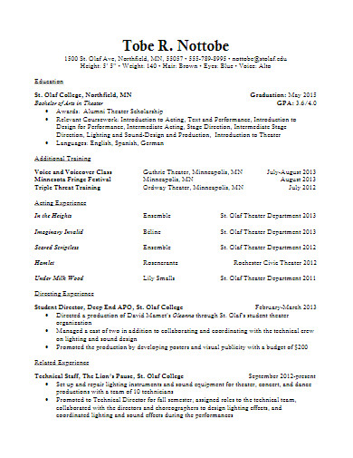 how to make a theater resume for college