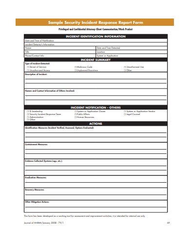 security incident response report form