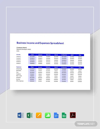 Small Business Income and Expenses Spreadsheet Template