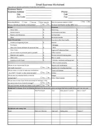 Small Business Worksheet - 10+ Examples, Format, Pdf | Examples