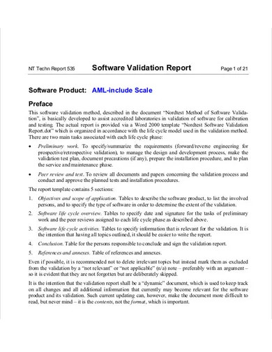 software validation report example